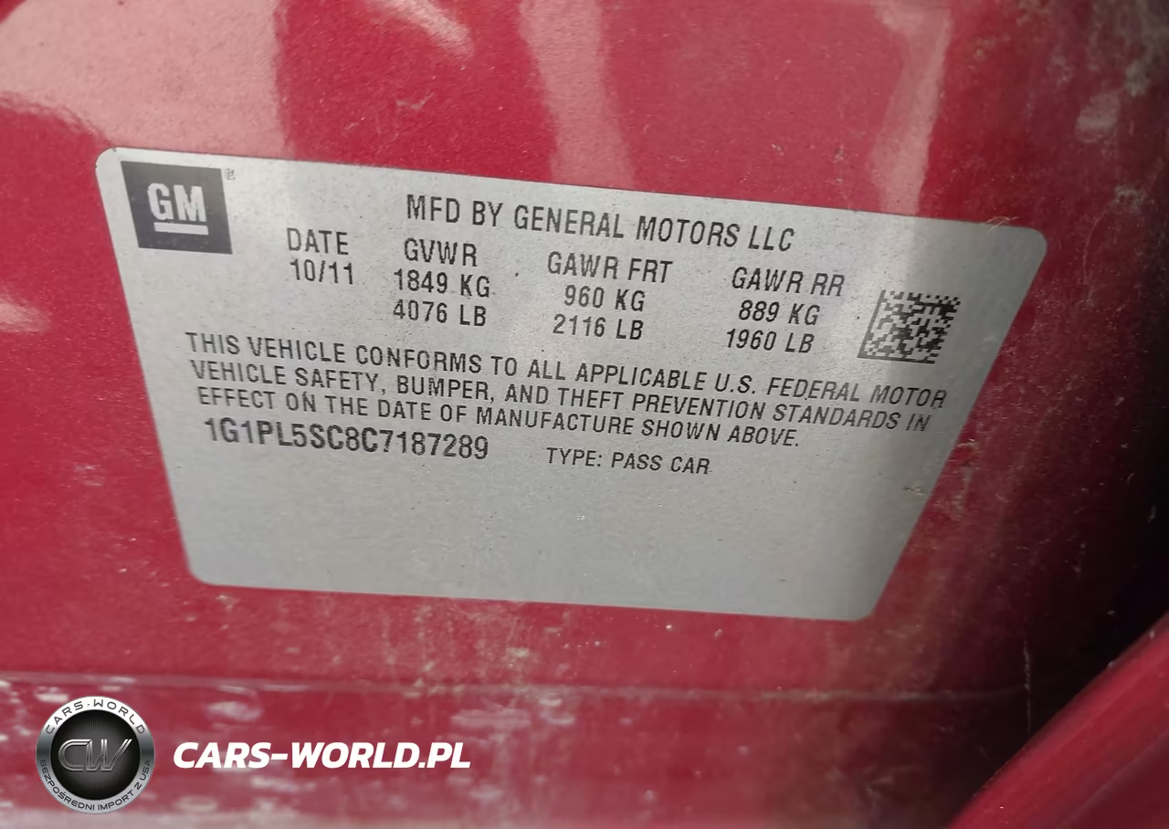 CHEVROLET CRUZE VIN:1G1PL5SC8C7187289 - 9