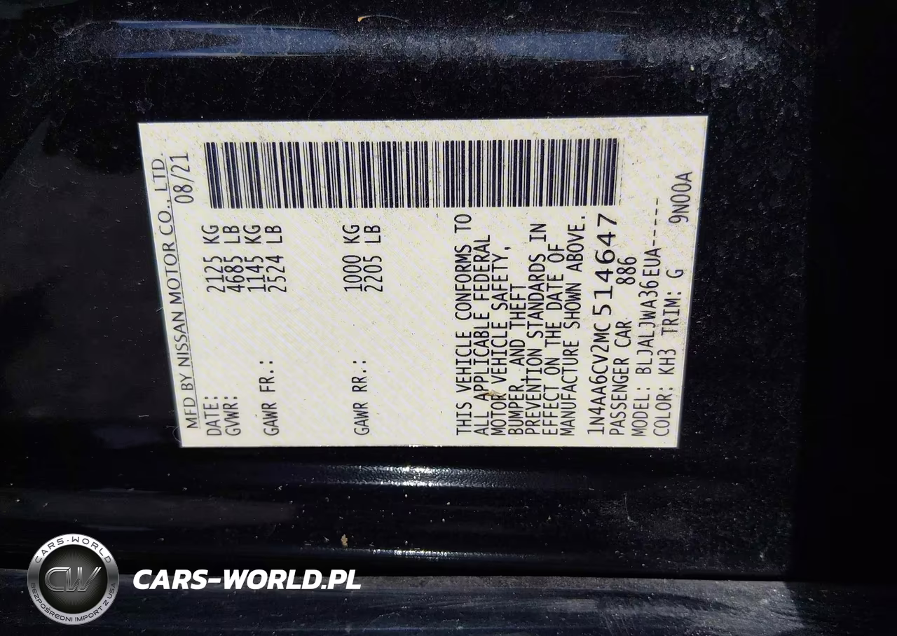 2021 Nissan Maxima Sv Xtronic Cvt VIN:1N4AA6CV2MC514647 - 9
