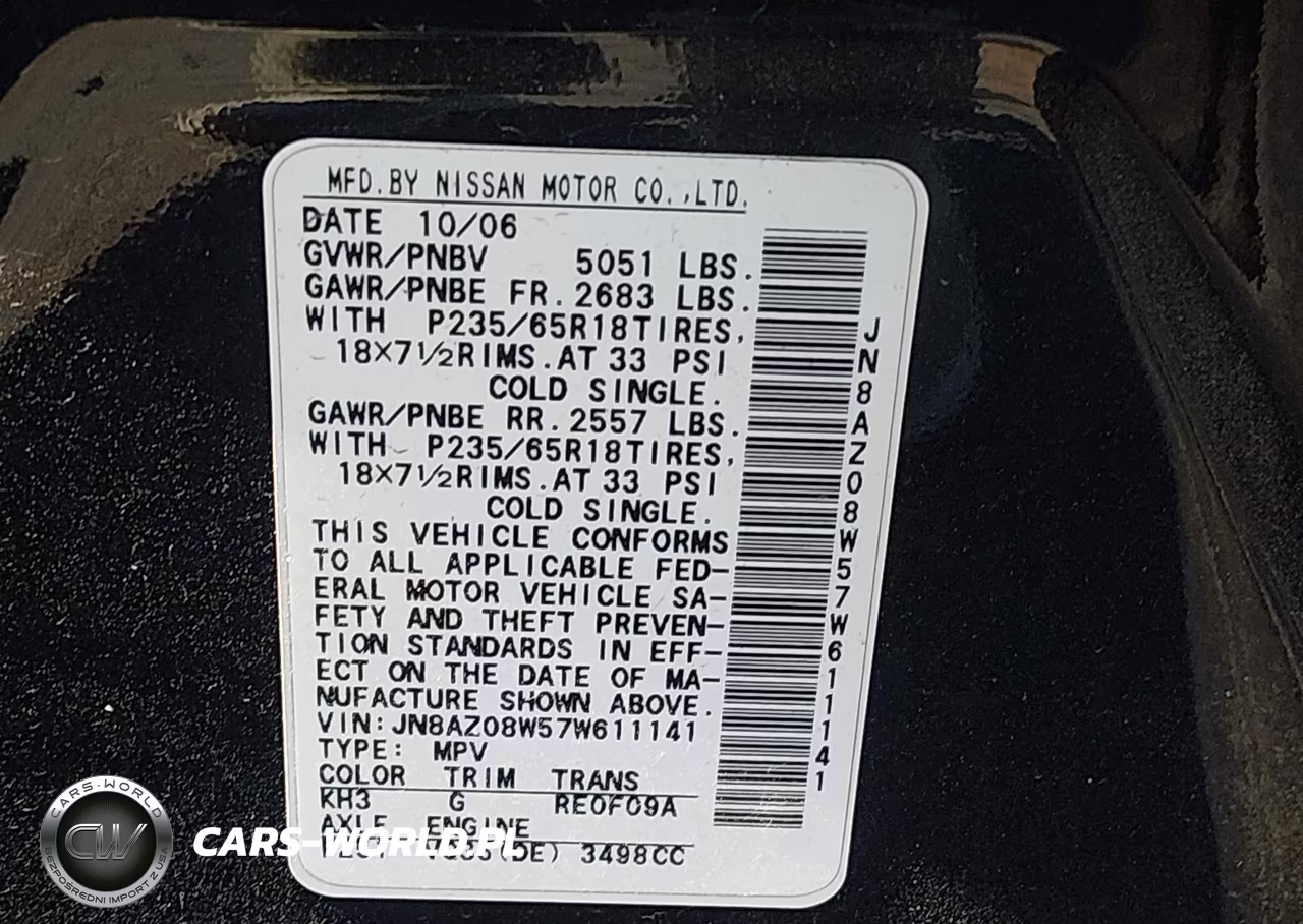2007 Nissan Murano Sl VIN:JN8AZ08W57W611141 - 9