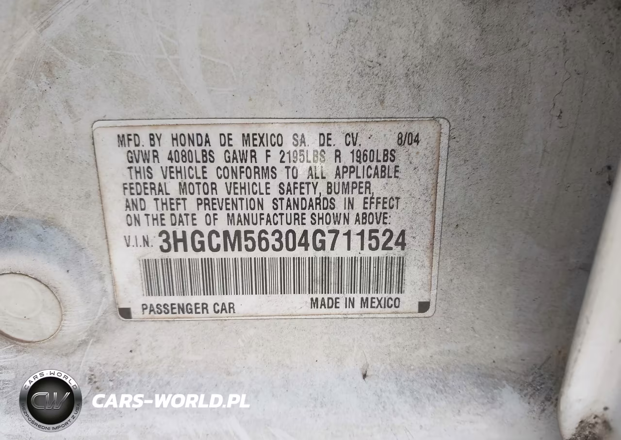 2004 Honda Accord 2.4 Lx VIN:3HGCM56304G711524 - 9