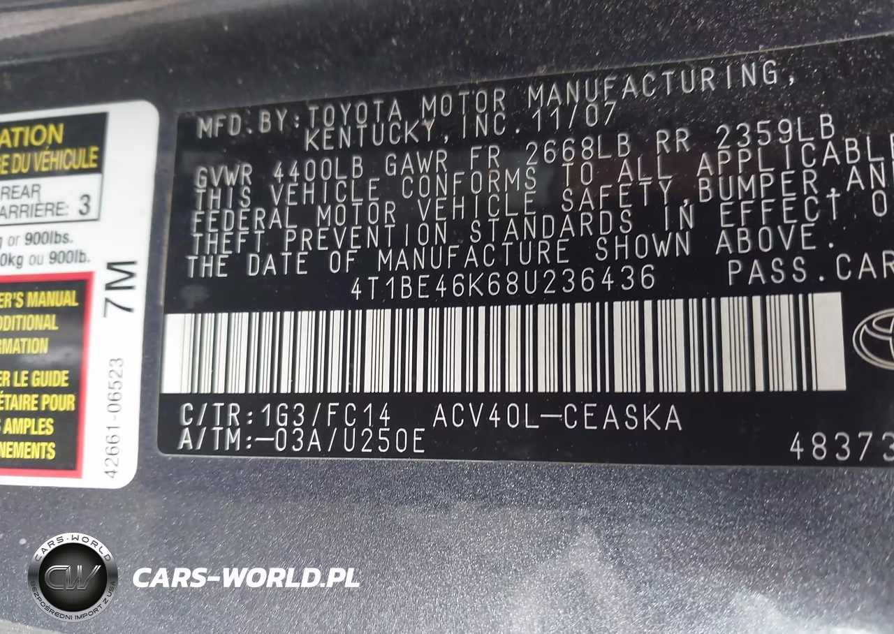 2008 Toyota Camry Se VIN:4T1BE46K68U236436 - 9