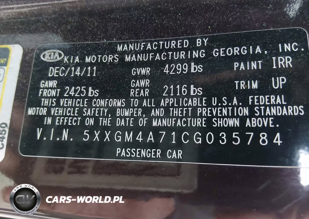 2012 Kia Optima Lx VIN:5XXGM4A71CG035784 - 9