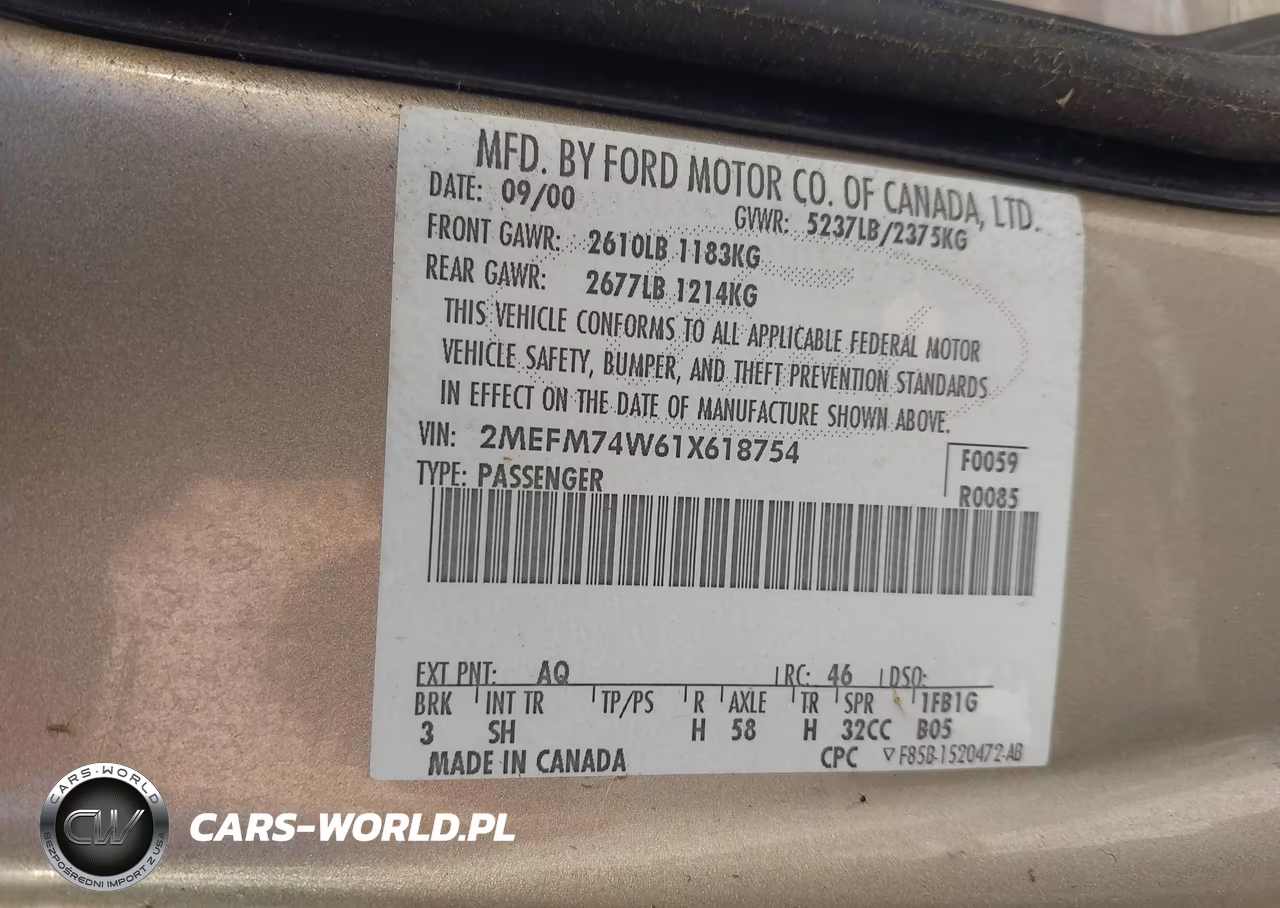 2001 Mercury Grand Marquis Gs VIN:2MEFM74W61X618754 - 9