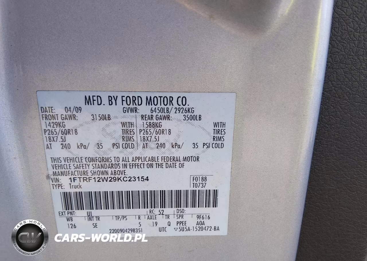 2009 Ford F-150 Stx-Xl-Xlt VIN:1FTRF12W29KC23154 - 9