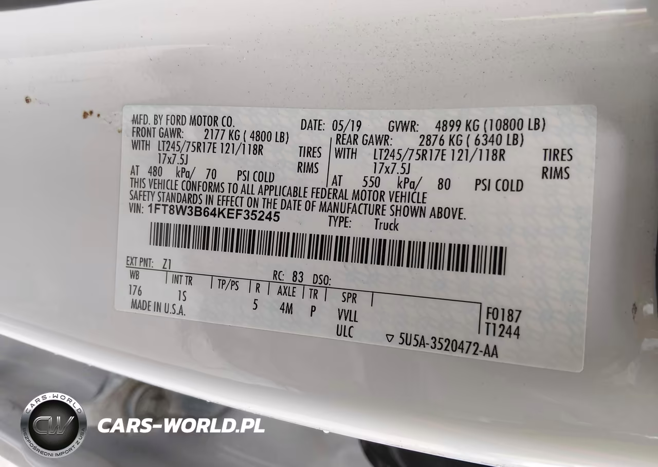 2019 Ford F-350 Xl VIN:1FT8W3B64KEF35245 - 9