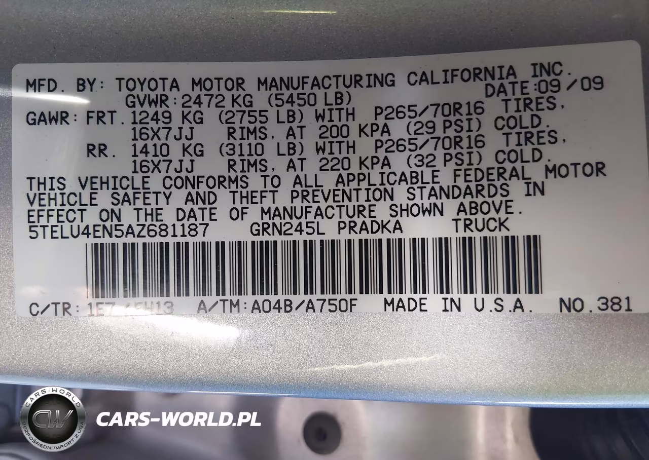 2010 Toyota Tacoma Base V6 VIN:5TELU4EN5AZ681187 - 9