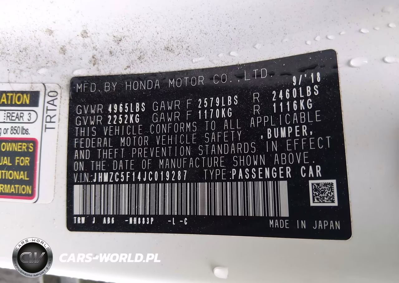 2018 Honda Clarity Plug-In Hybrid VIN:JHMZC5F14JC019287 - 9