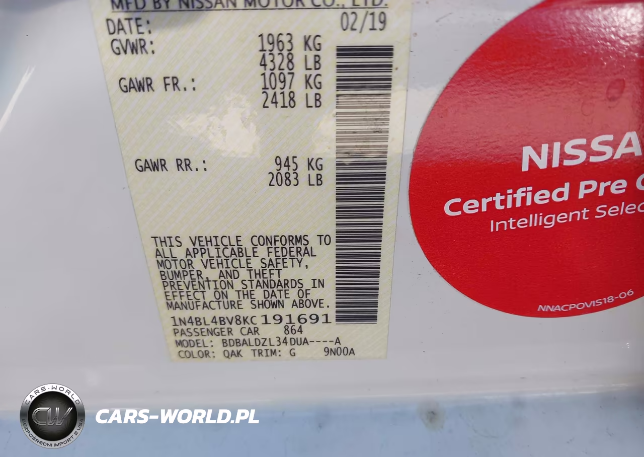 2019 Nissan Altima 2.5 S VIN:1N4BL4BV8KC191691 - 9