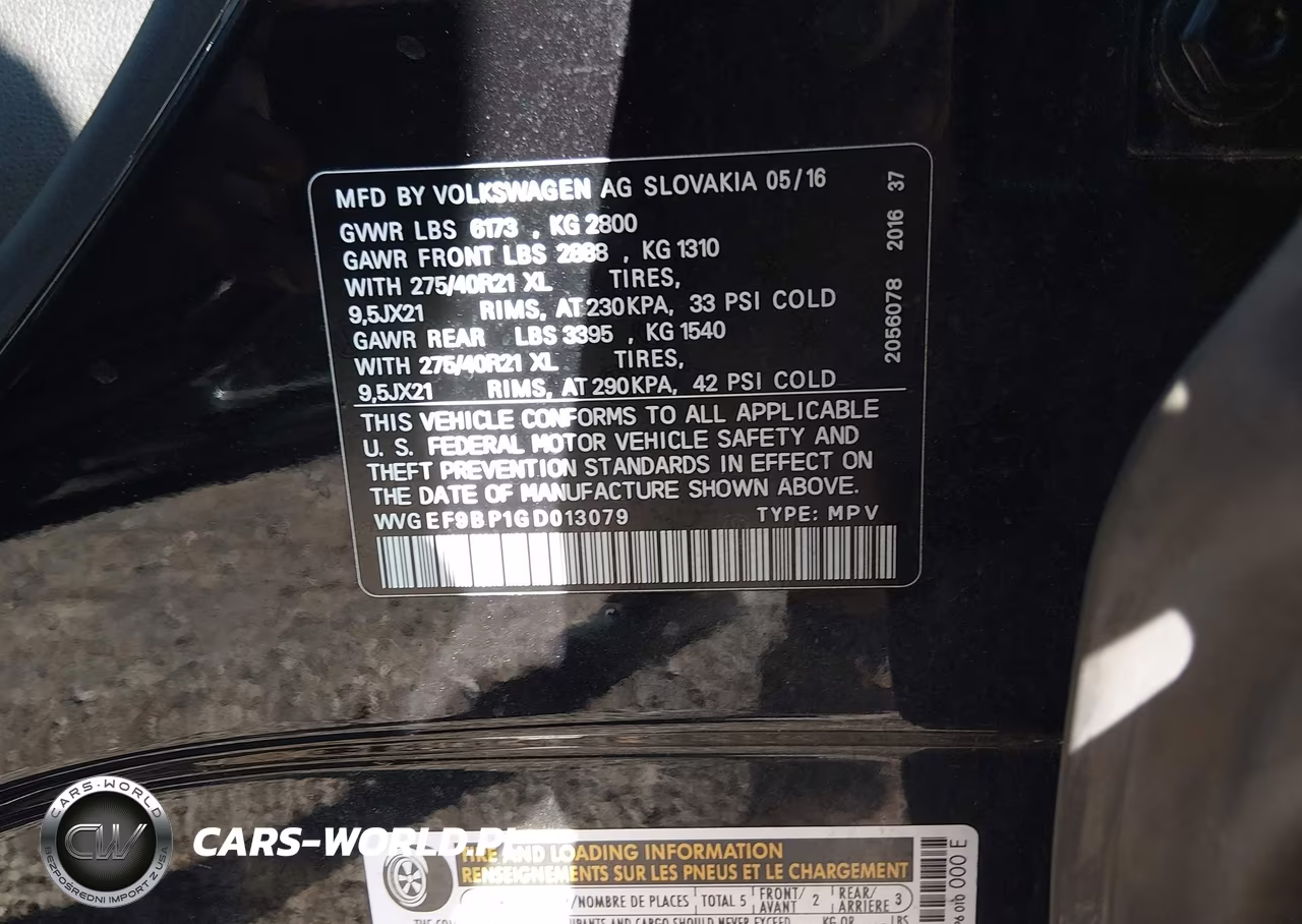 2016 Volkswagen Touareg Vr6 Lux VIN:WVGEF9BP1GD013079 - 9