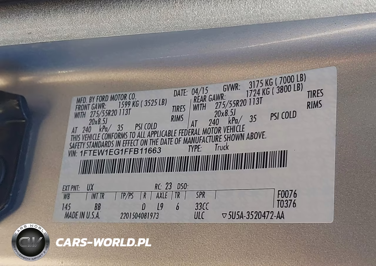 2015 Ford F-150 Platinum VIN:1FTEW1EG1FFB11663 - 9