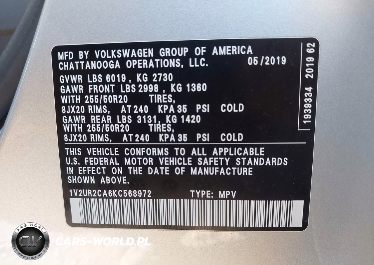 2019 Volkswagen Atlas 3.6L V6 Se W-Technology VIN:1V2UR2CA6KC568972 - 9