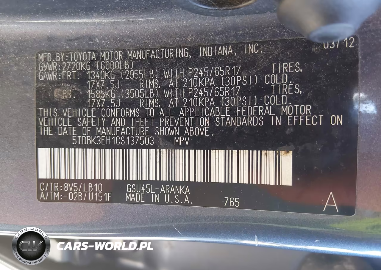 2012 Toyota Highlander Se V6 VIN:5TDBK3EH1CS137503 - 9