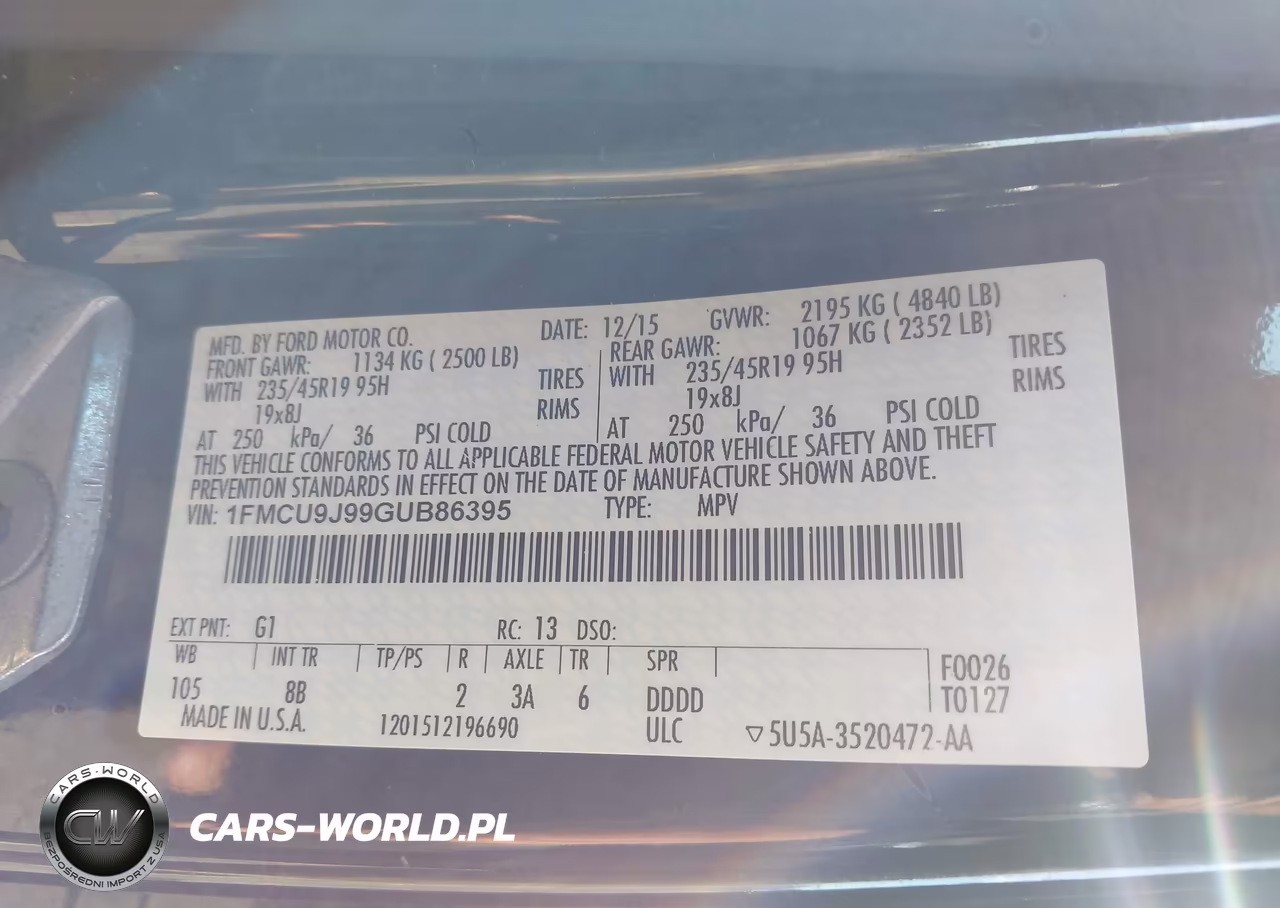 2016 Ford Escape Titanium VIN:1FMCU9J99GUB86395 - 9