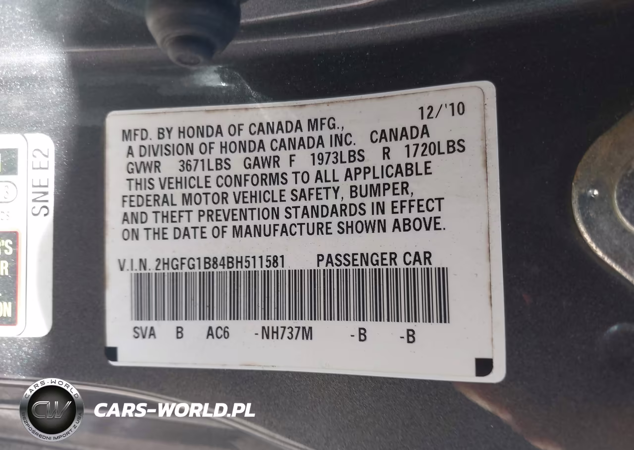 2011 Honda Civic Ex VIN:2HGFG1B84BH511581 - 9