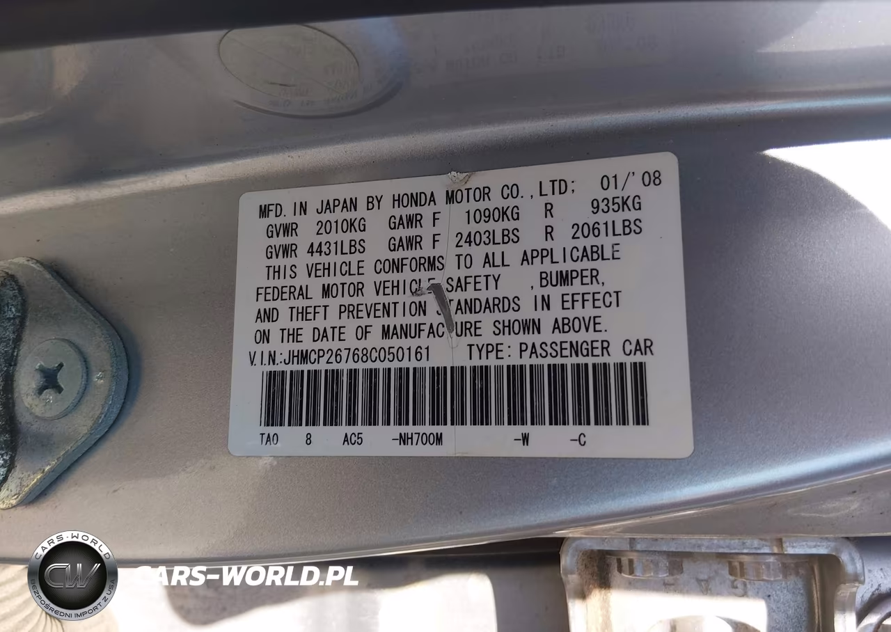 2008 Honda Accord 2.4 Ex VIN:JHMCP26768C050161 - 9