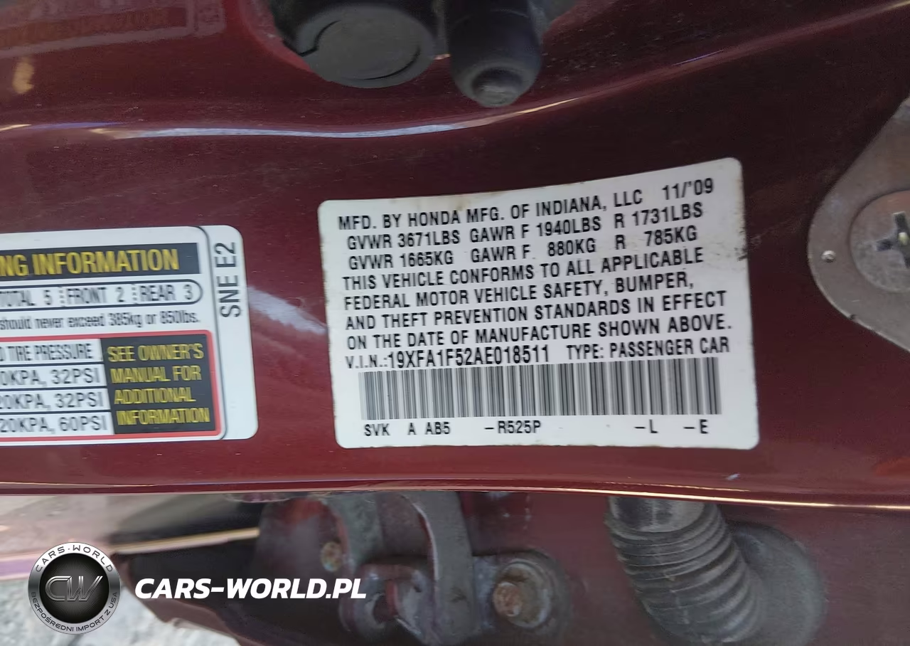 2010 Honda Civic Lx VIN:19XFA1F52AE018511 - 9
