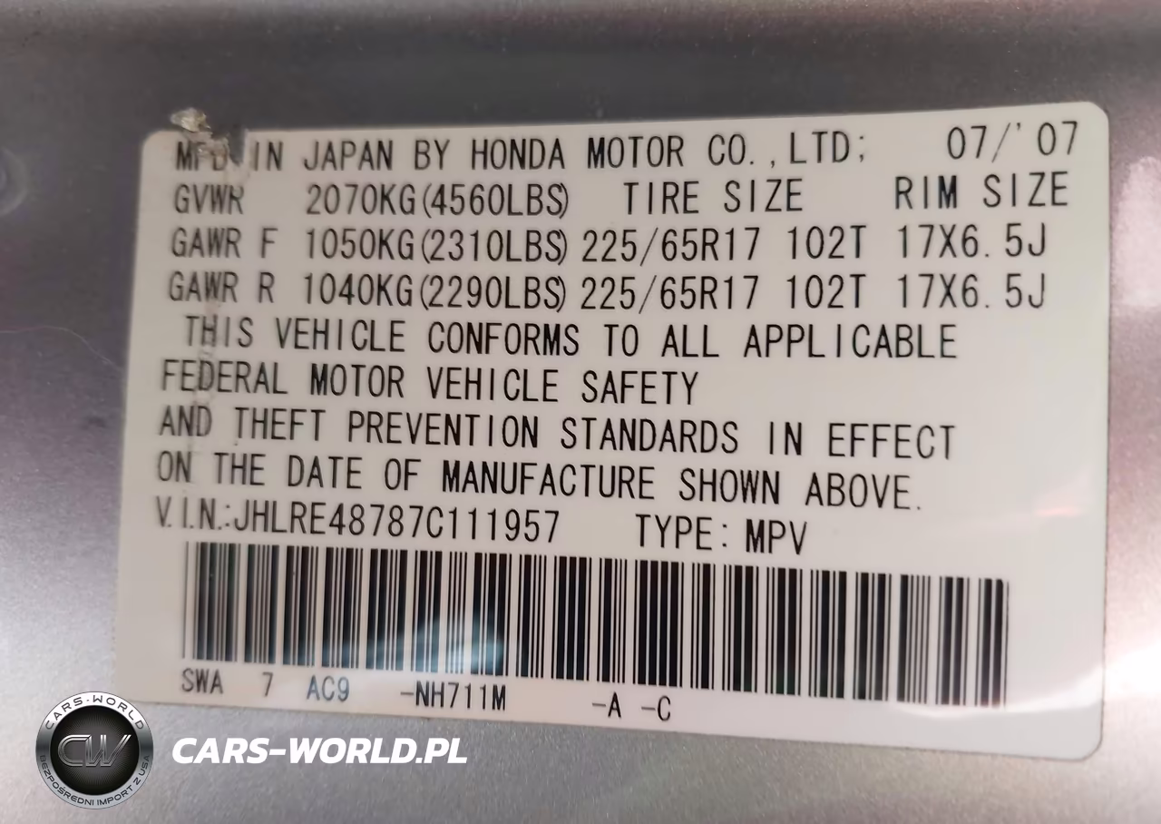 2007 Honda Cr-V Ex-L VIN:JHLRE48787C111957 - 9