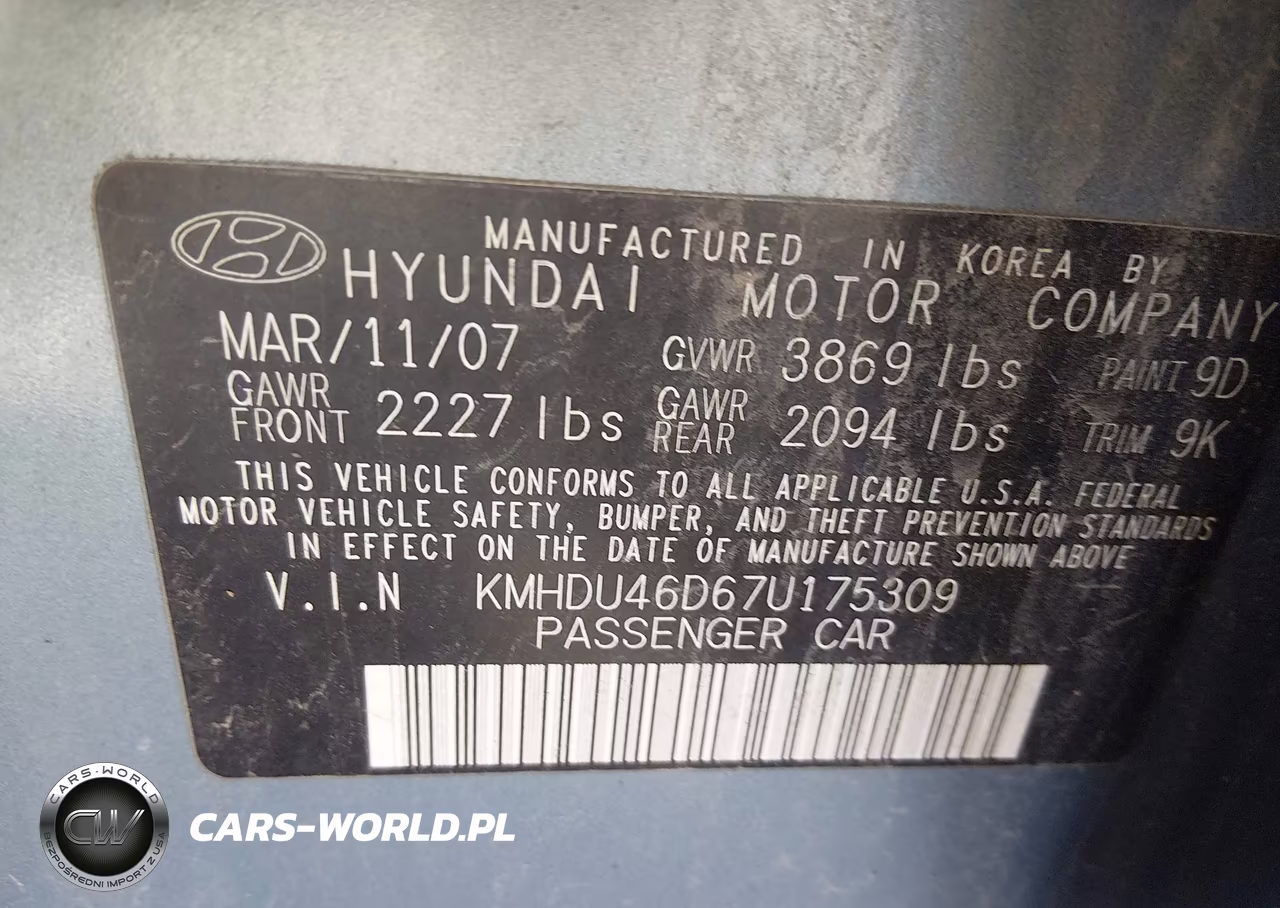 2007 Hyundai Elantra Gls-Limited-Se VIN:KMHDU46D67U175309 - 9