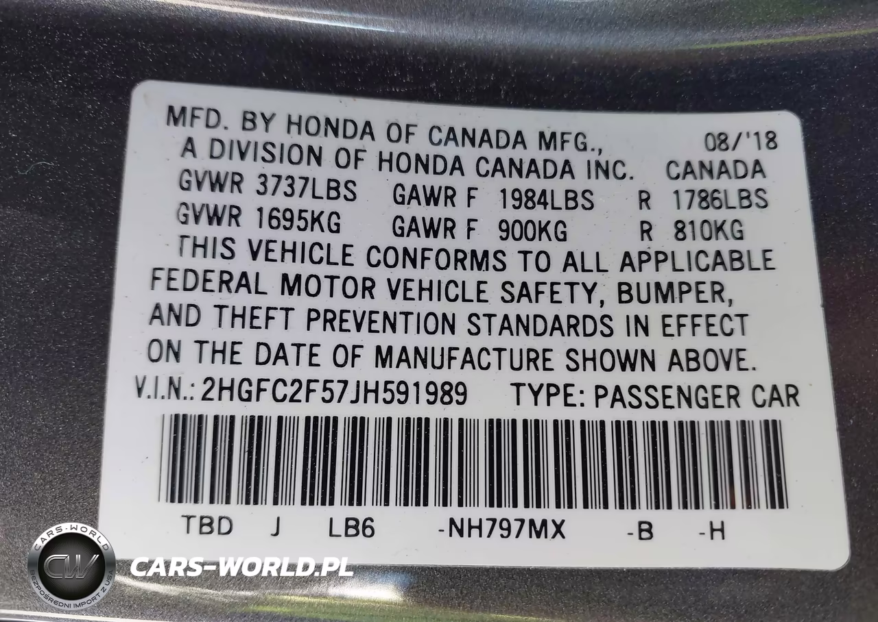 2018 Honda Civic Lx VIN:2HGFC2F57JH591989 - 9