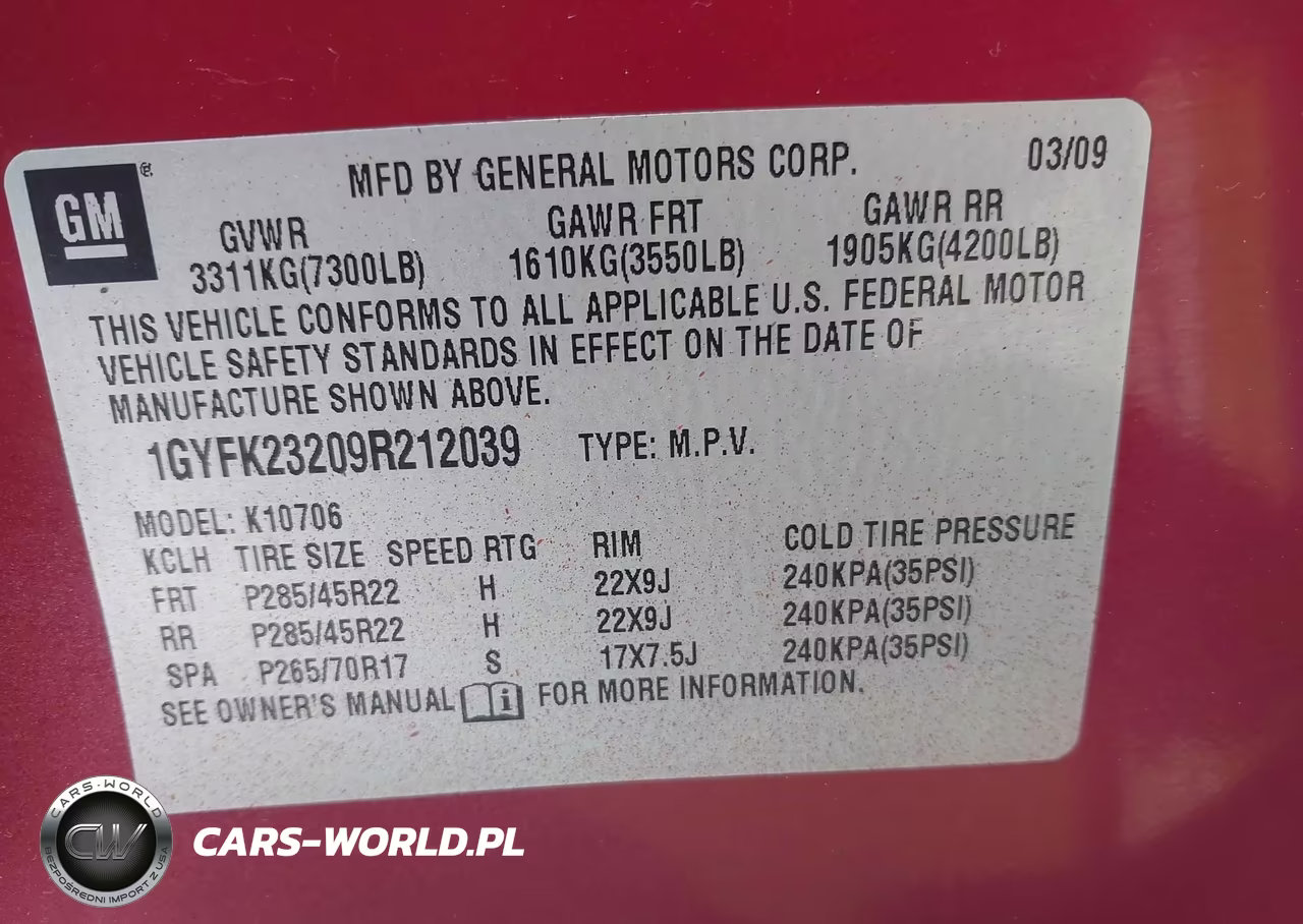 2009 Cadillac Escalade Standard VIN:1GYFK23209R212039 - 9