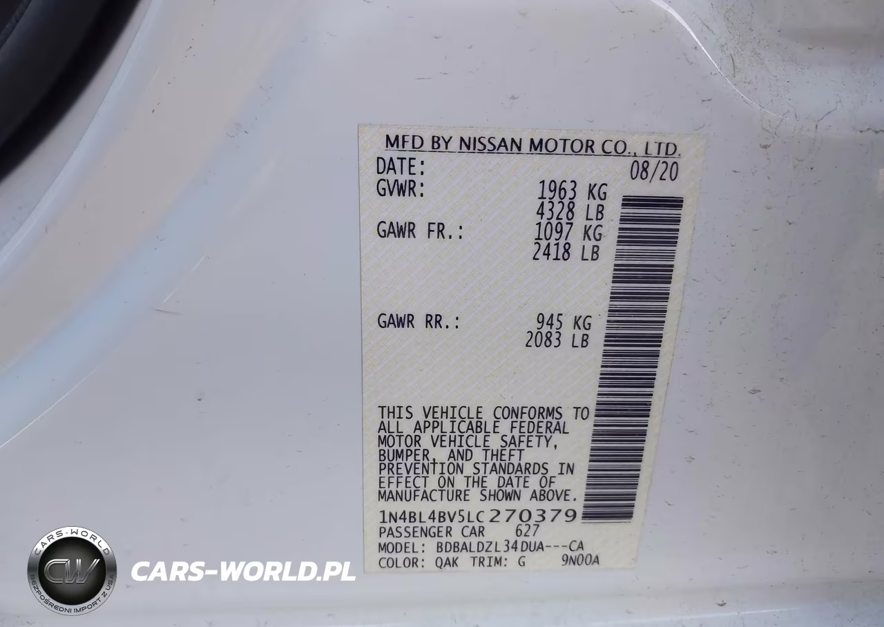 2020 Nissan Altima S Fwd VIN:1N4BL4BV5LC270379 - 9