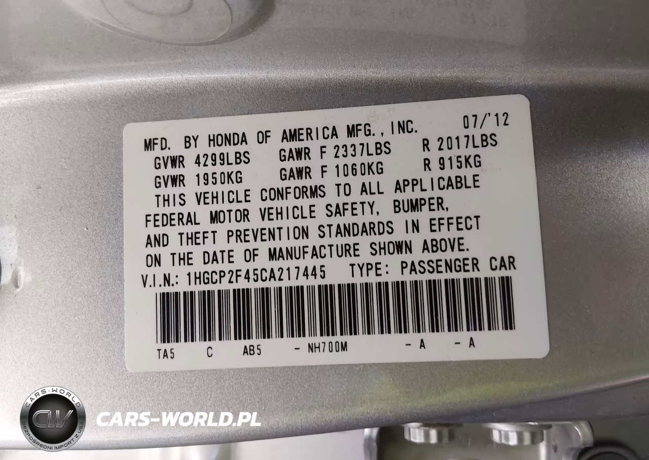2012 Honda Accord 2.4 Lx-P VIN:1HGCP2F45CA217445 - 9