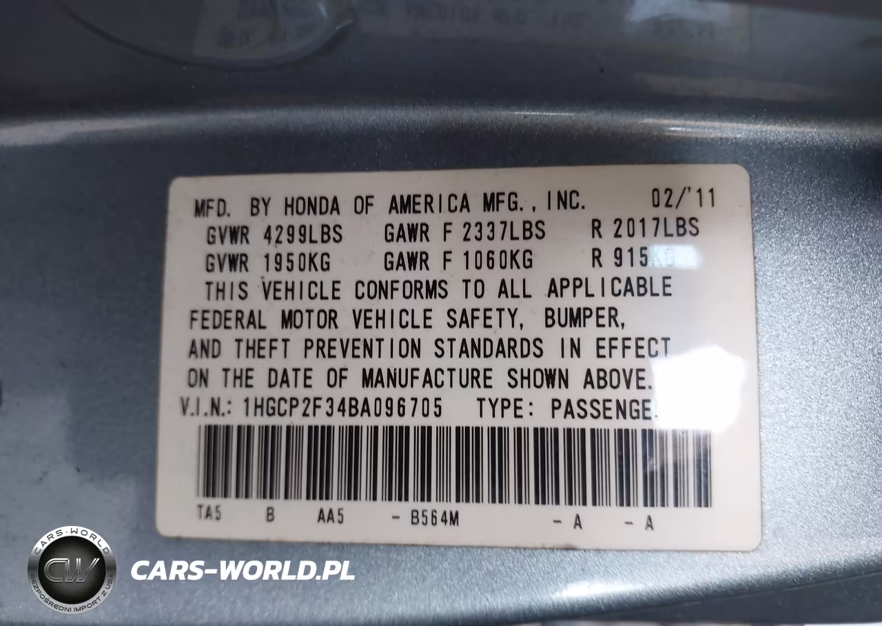 2011 Honda Accord 2.4 Lx VIN:1HGCP2F34BA096705 - 9
