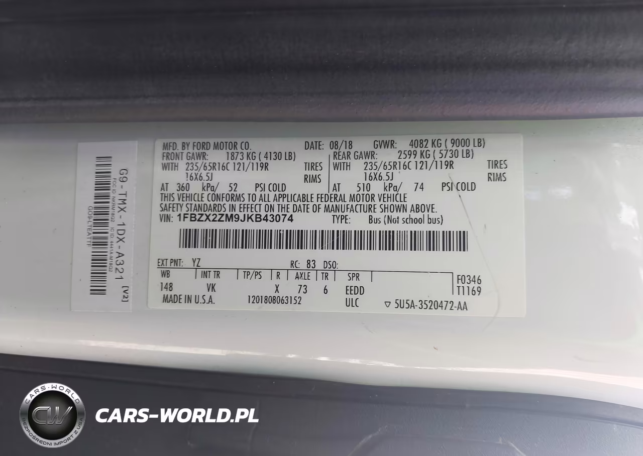 2018 Ford Transit-350 Xl VIN:1FBZX2ZM9JKB43074 - 9