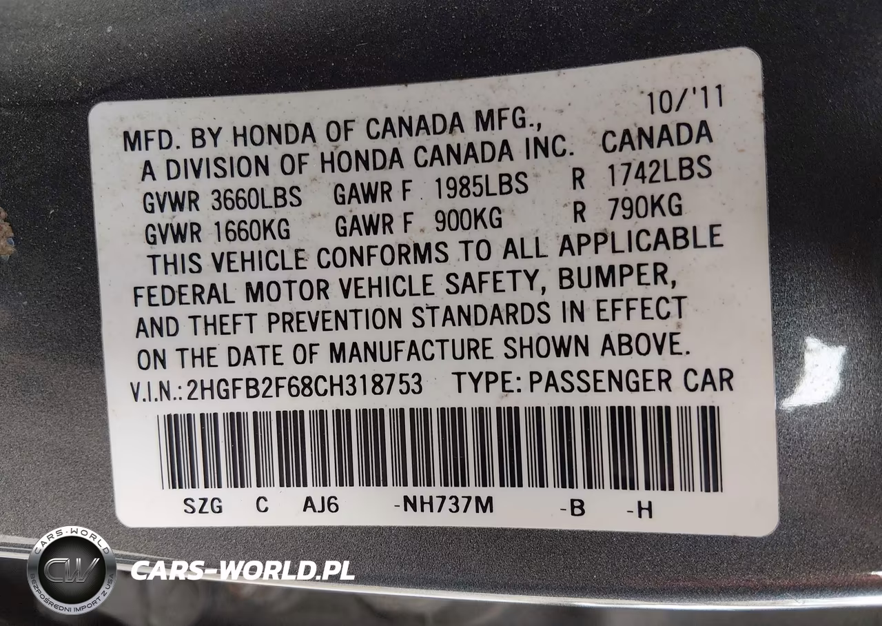 2012 Honda Civic Hf VIN:2HGFB2F68CH318753 - 9