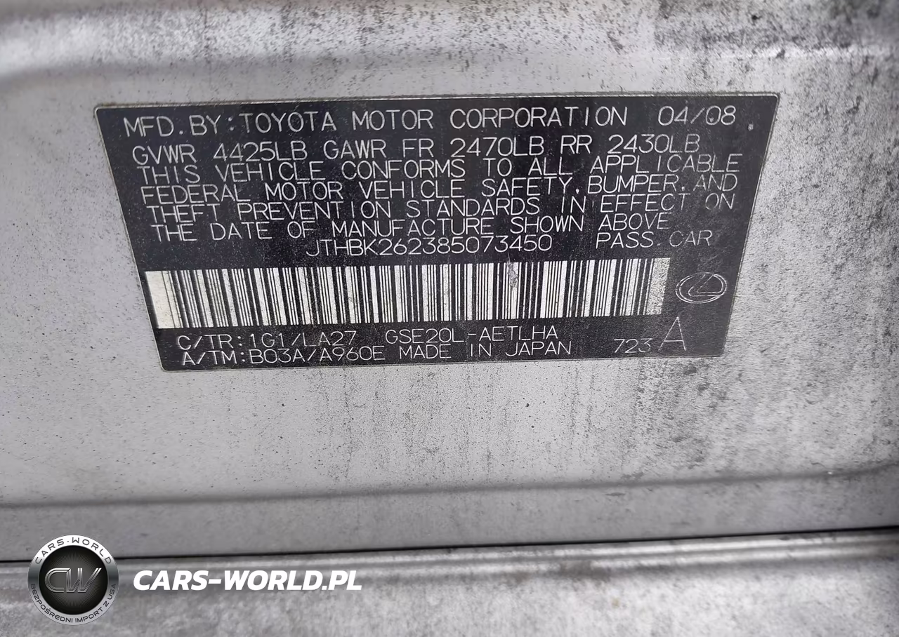 2008 Lexus Is 250 VIN:JTHBK262385073450 - 9