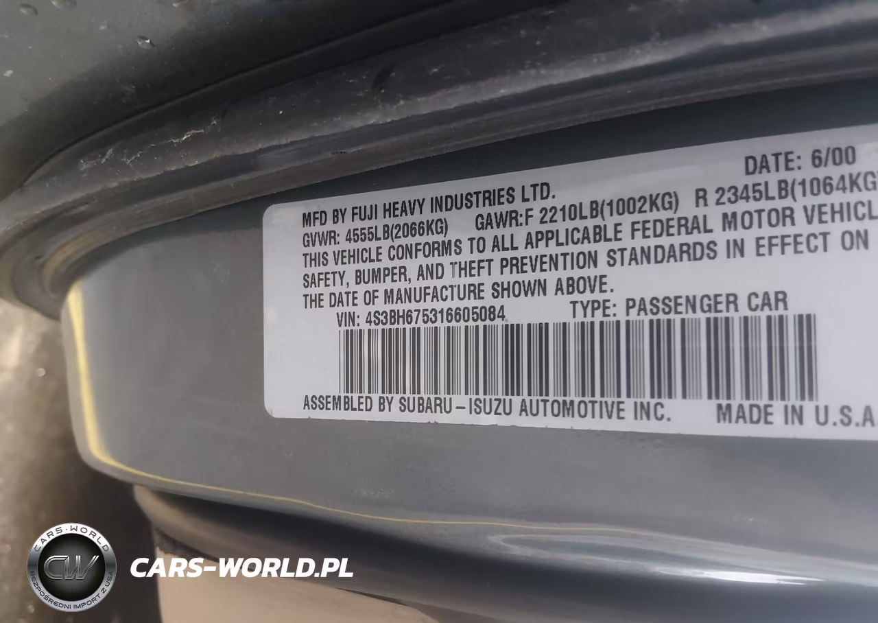 2001 Subaru Outback VIN:4S3BH675316605084 - 9