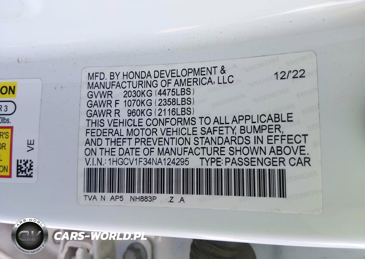 HONDA ACCORD VIN:1HGCV1F34NA124295 - 9