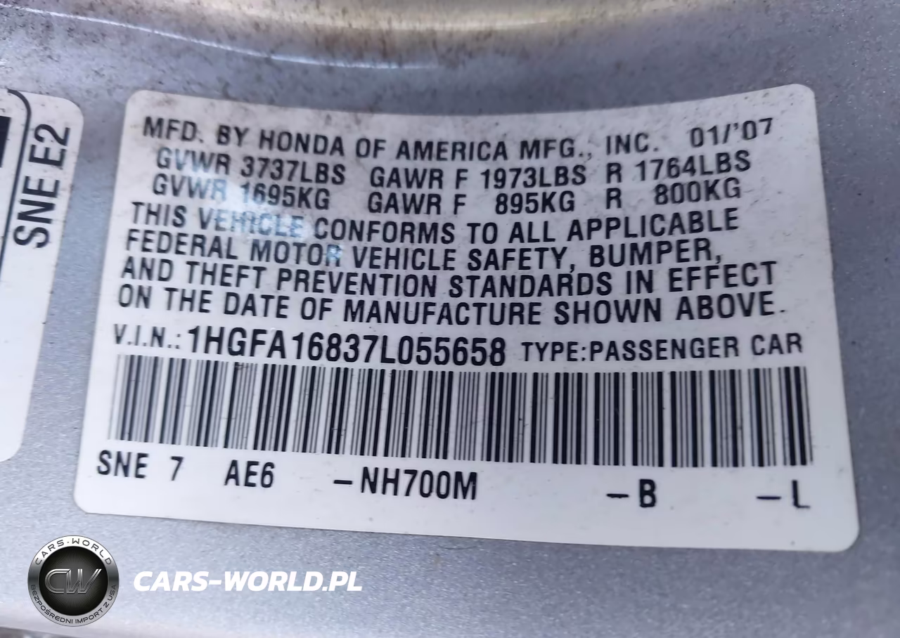 2007 Honda Civic Ex VIN:1HGFA16837L055658 - 9