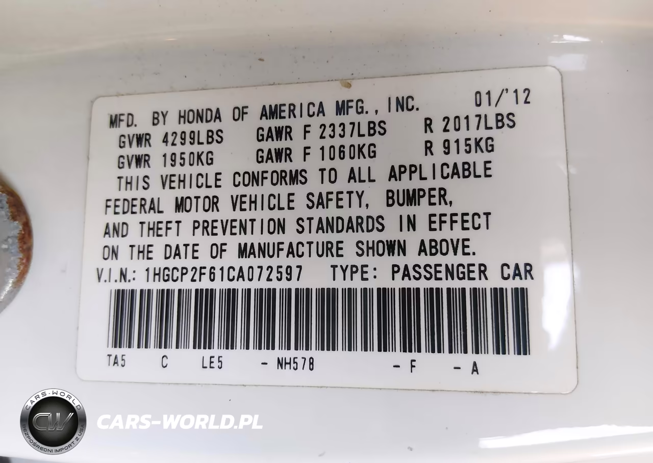 2012 Honda Accord 2.4 Se VIN:1HGCP2F61CA072597 - 9