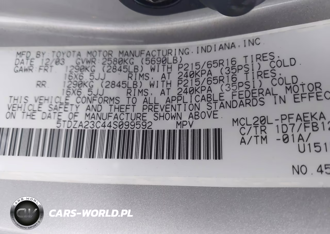 2004 Toyota Sienna Le VIN:5TDZA23C44S099592 - 9