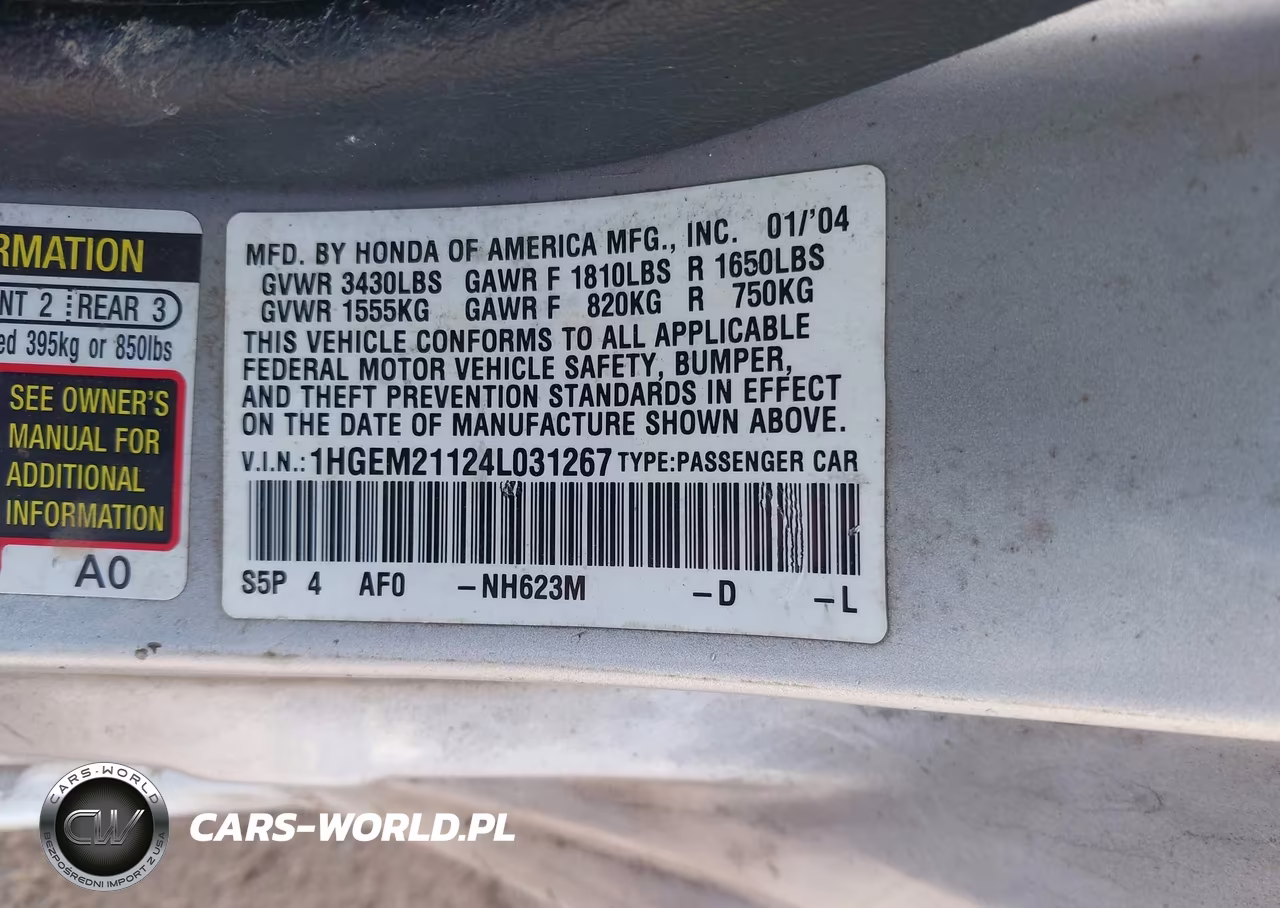 2004 Honda Civic Vp VIN:1HGEM21124L031267 - 9