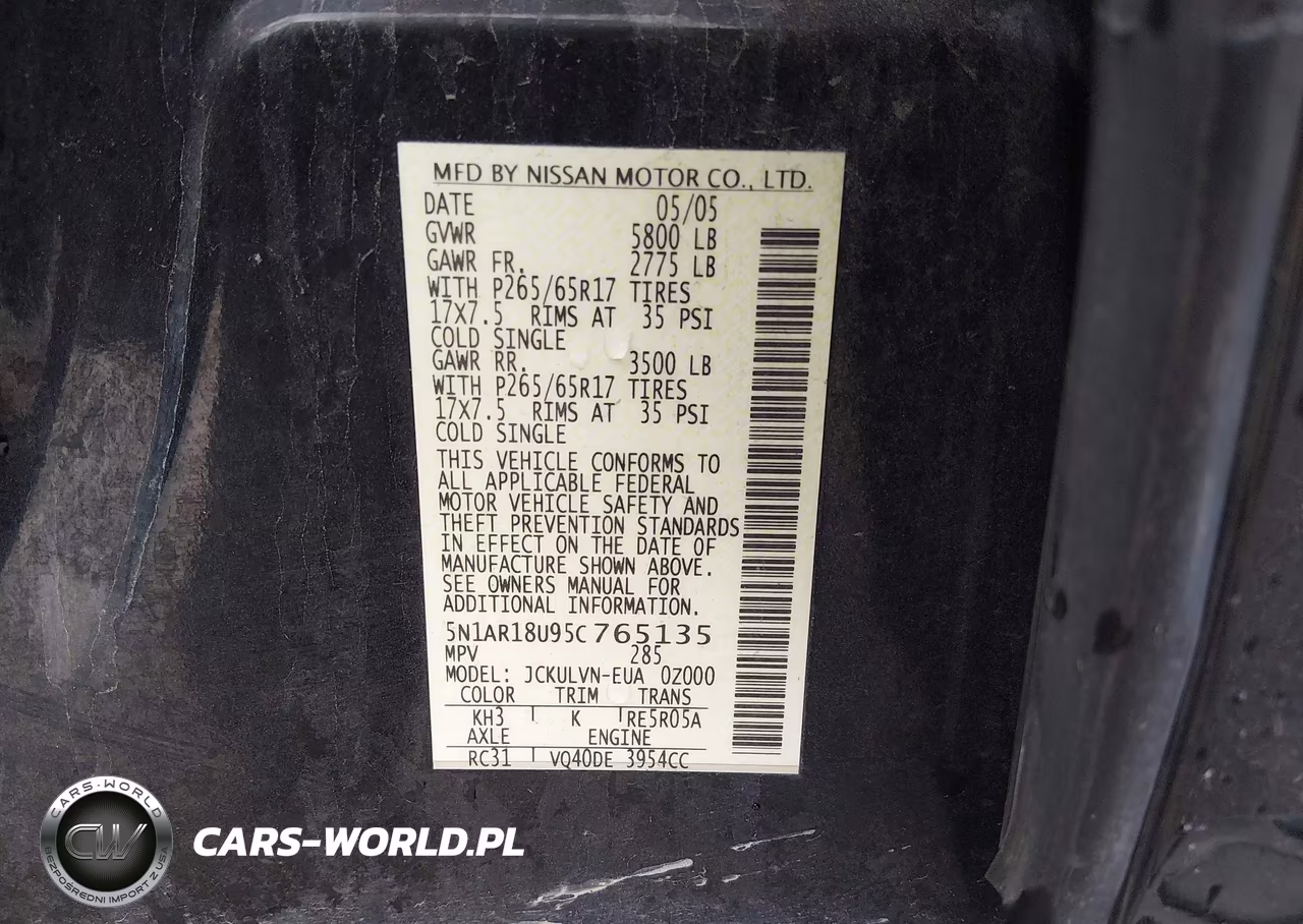 2005 Nissan Pathfinder Le VIN:5N1AR18U95C765135 - 9