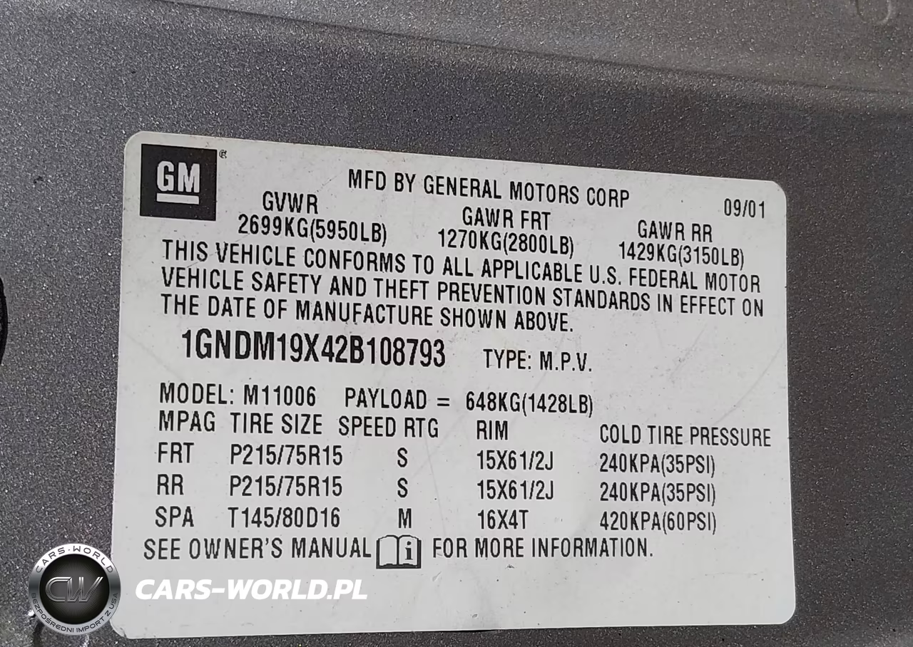 2002 Chevrolet Astro Ls VIN:1GNDM19X42B108793 - 9