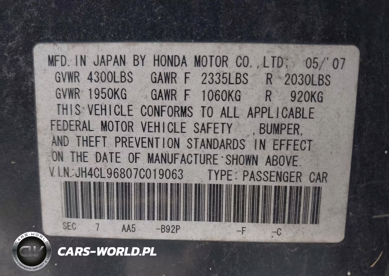 2007 Acura Tsx VIN:JH4CL96807C019063 - 8