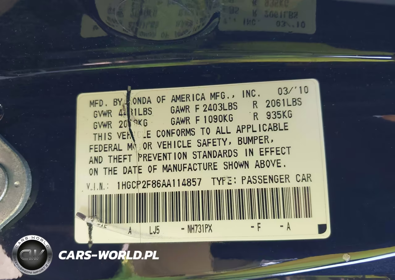 2010 Honda Accord 2.4 Ex-L VIN:1HGCP2F86AA114857 - 9