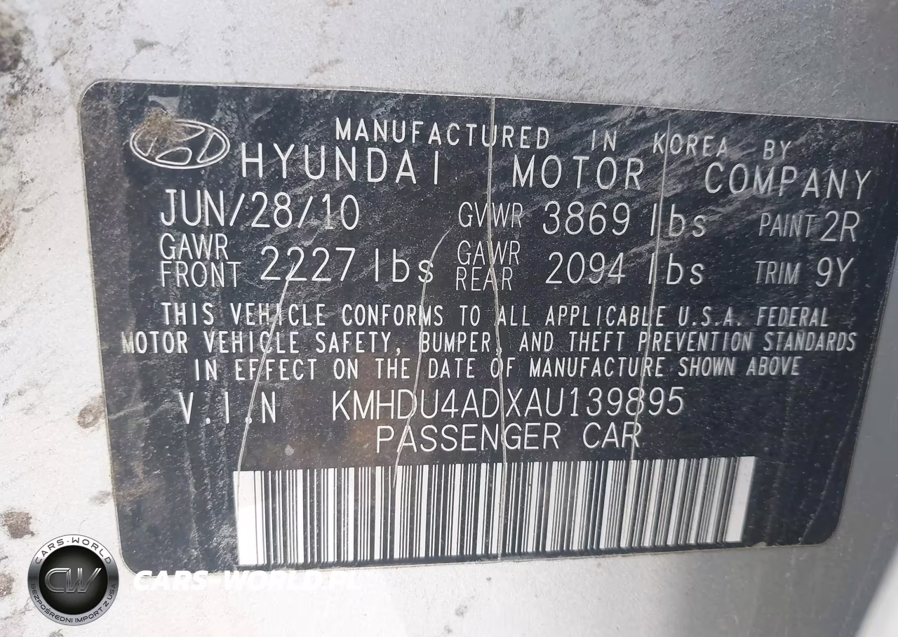 2010 Hyundai Elantra Gls VIN:KMHDU4ADXAU139895 - 9