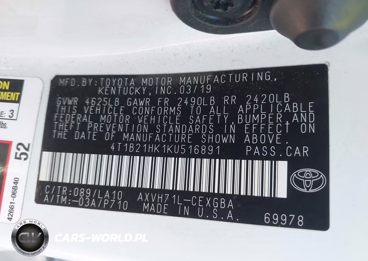 2019 Toyota Camry Hybrid Xle VIN:4T1B21HK1KU516891 - 9