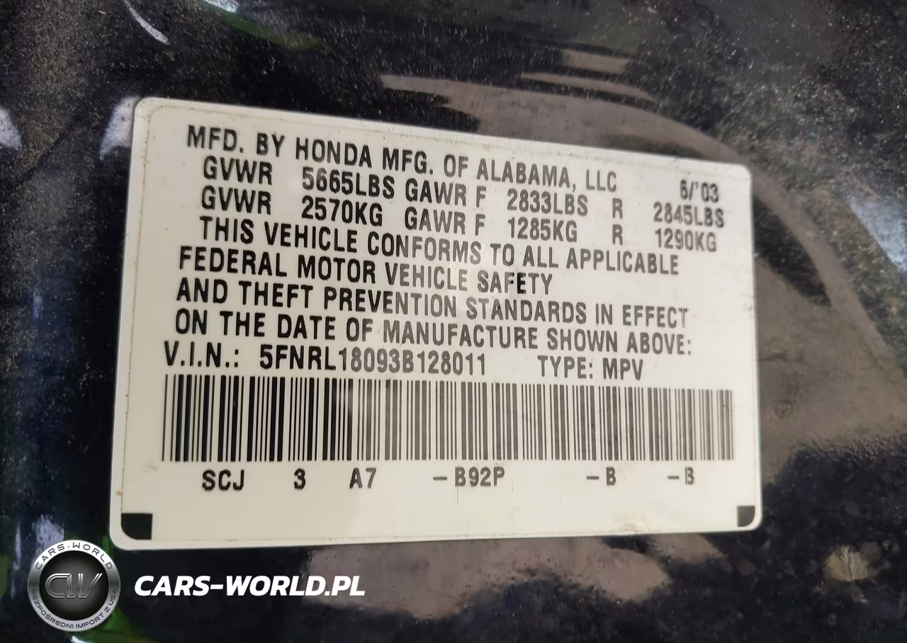 2003 Honda Odyssey Ex-L VIN:5FNRL18093B128011 - 9