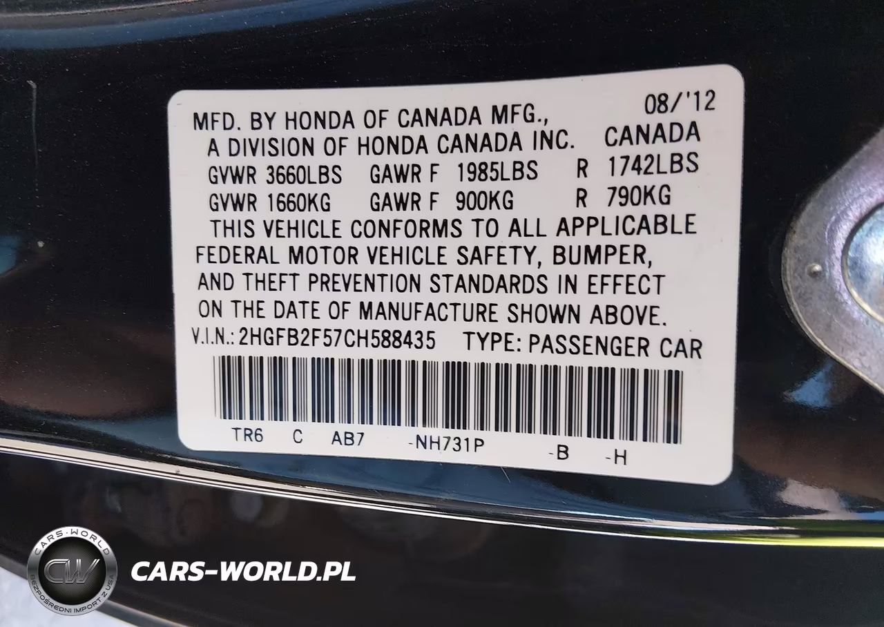 2012 Honda Civic Lx VIN:2HGFB2F57CH588435 - 9