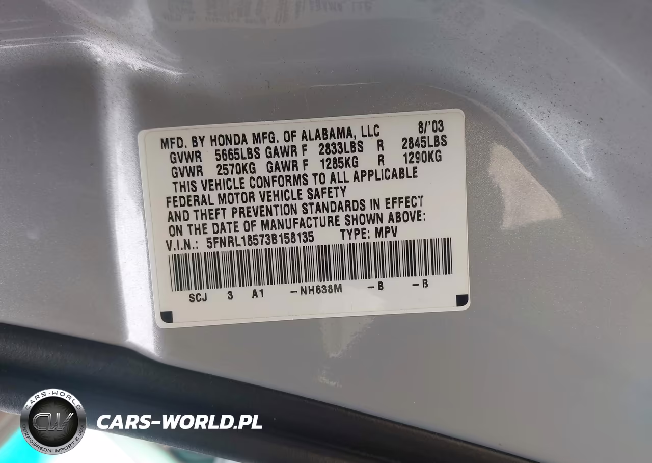 2003 Honda Odyssey Lx VIN:5FNRL18573B158135 - 9