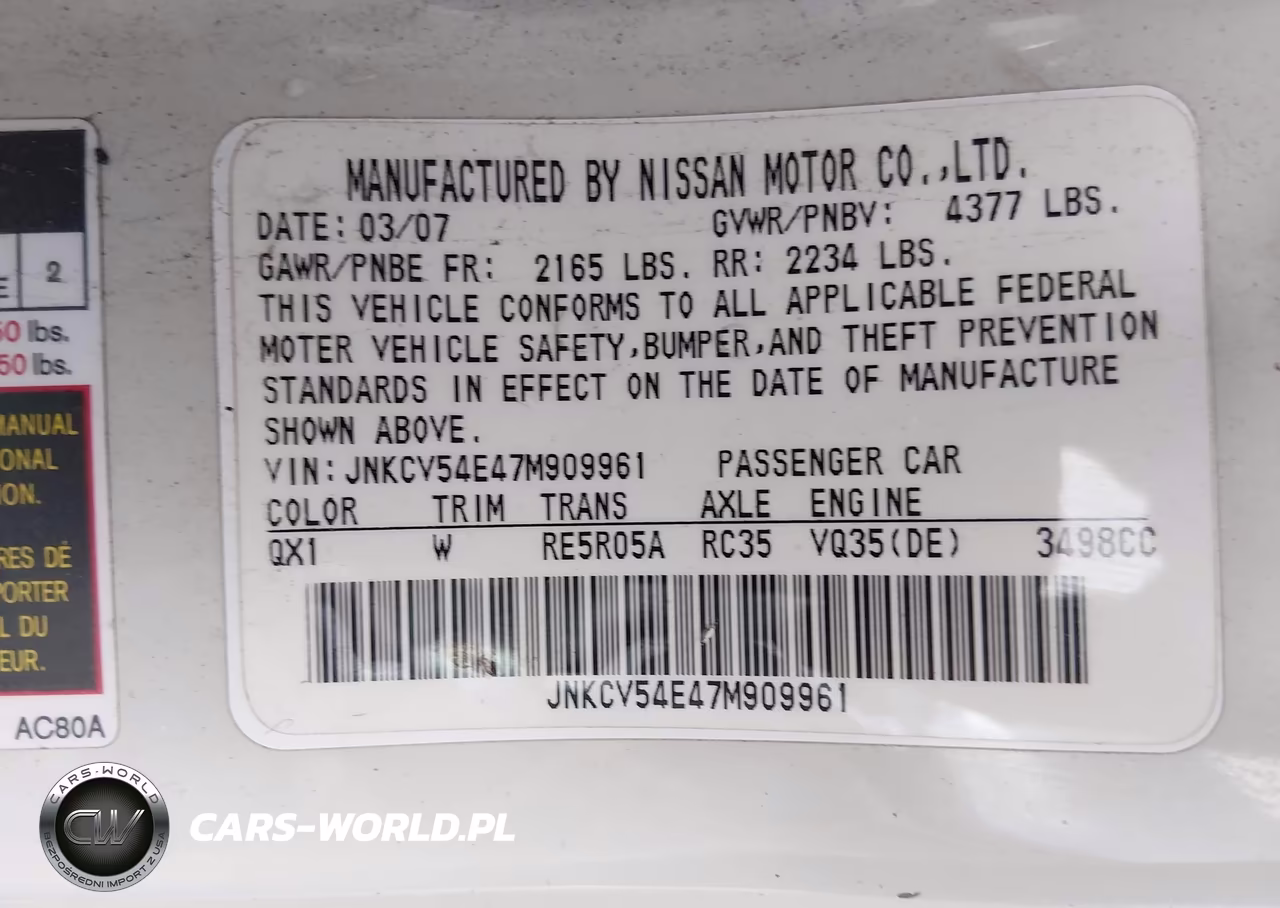 2007 Infiniti G35 VIN:JNKCV54E47M909961 - 9