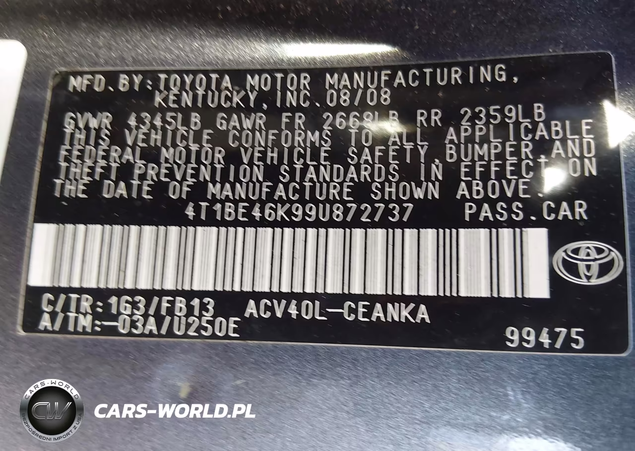 2009 Toyota Camry Le VIN:4T1BE46K99U872737 - 9