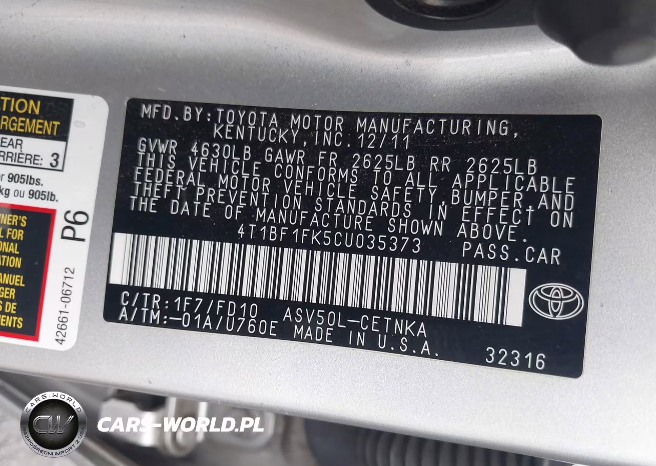 2012 Toyota Camry Le VIN:4T1BF1FK5CU035373 - 9