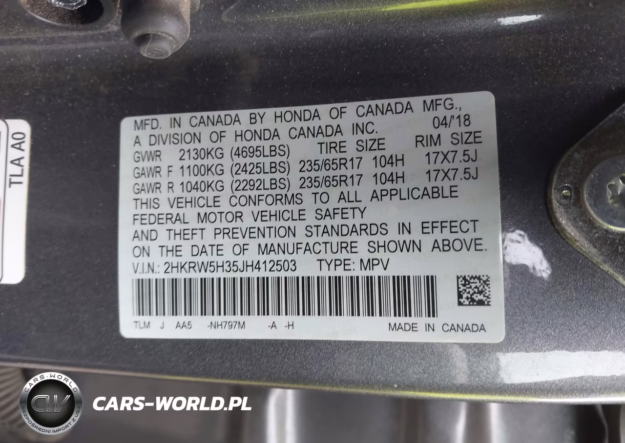 2018 Honda Cr-V Lx VIN:2HKRW5H35JH412503 - 9