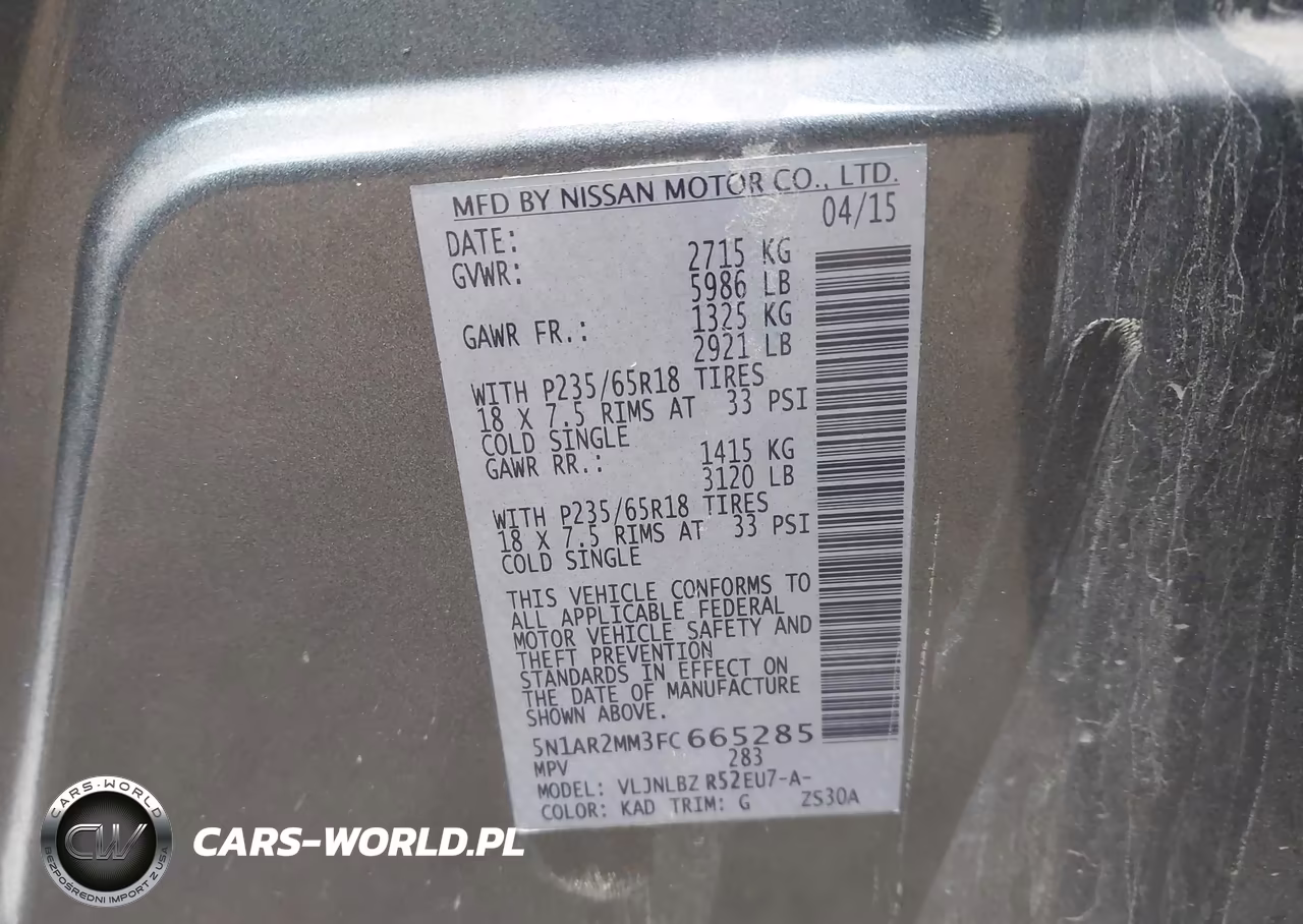 2015 Nissan Pathfinder Platinum-S-Sl-Sv VIN:5N1AR2MM3FC665285 - 9
